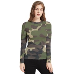 Texture-military-camouflage-repeats-seamless-army-green-hunting Women s Long Sleeve Rash Guard by Wegoenart