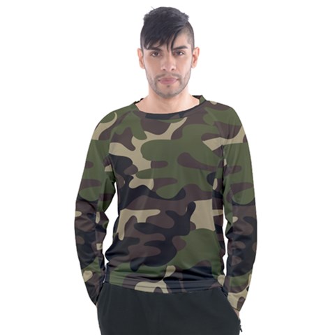 Texture-military-camouflage-repeats-seamless-army-green-hunting Men s Long Sleeve Raglan Tee by Wegoenart