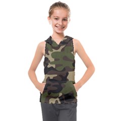 Texture-military-camouflage-repeats-seamless-army-green-hunting Kids  Sleeveless Hoodie by Wegoenart