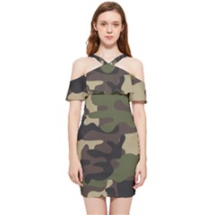 Texture-military-camouflage-repeats-seamless-army-green-hunting Shoulder Frill Bodycon Summer Dress by Wegoenart