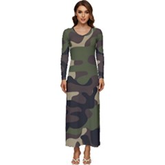 Texture-military-camouflage-repeats-seamless-army-green-hunting Long Sleeve Velour Longline Maxi Dress by Wegoenart