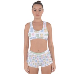 Cute-cat-colorful-cartoon-doodle-seamless-pattern Racerback Boyleg Bikini Set by Wegoenart