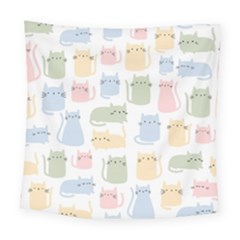 Cute-cat-colorful-cartoon-doodle-seamless-pattern Square Tapestry (large)