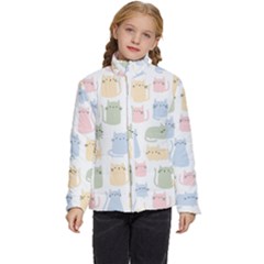 Cute-cat-colorful-cartoon-doodle-seamless-pattern Kids  Puffer Bubble Jacket Coat