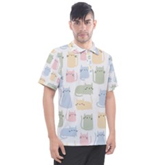 Cute-cat-colorful-cartoon-doodle-seamless-pattern Men s Polo Tee