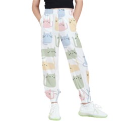 Cute-cat-colorful-cartoon-doodle-seamless-pattern Kids  Elastic Waist Pants by Wegoenart