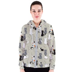 Cute-cat-seamless-pattern Women s Zipper Hoodie by Wegoenart