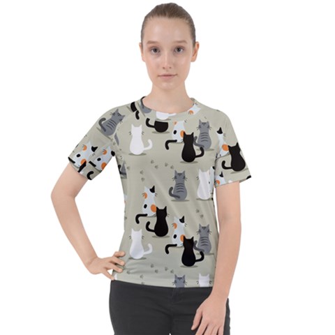 Cute-cat-seamless-pattern Women s Sport Raglan Tee by Wegoenart