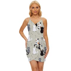 Cute-cat-seamless-pattern Wrap Tie Front Dress by Wegoenart