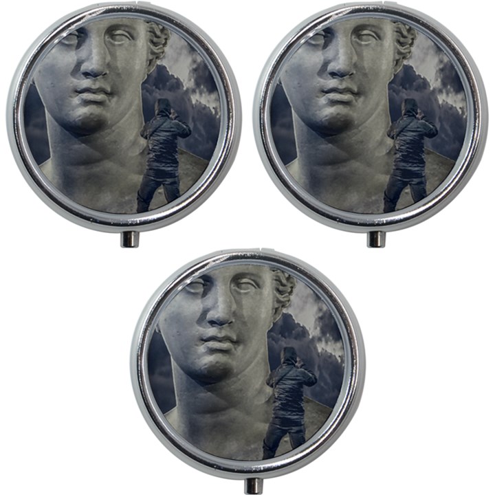 Men Taking Photos Of Greek Goddess Mini Round Pill Box (Pack of 3)