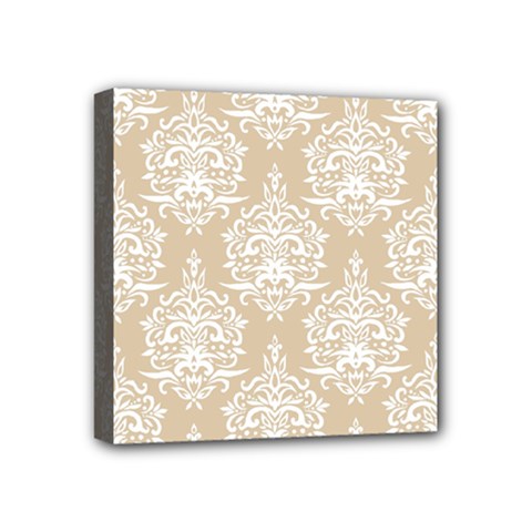 Clean Brown And White Ornament Damask Vintage Mini Canvas 4  X 4  (stretched) by ConteMonfrey