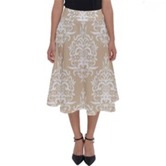 Clean Brown And White Ornament Damask Vintage Perfect Length Midi Skirt by ConteMonfrey