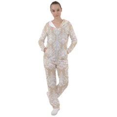 Clean Brown And White Ornament Damask Vintage Women s Tracksuit by ConteMonfrey