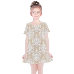 Clean Brown And White Ornament Damask Vintage Kids  Simple Cotton Dress by ConteMonfrey