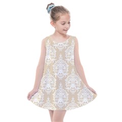 Clean Brown And White Ornament Damask Vintage Kids  Summer Dress by ConteMonfrey