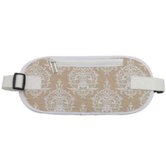 Clean Brown And White Ornament Damask Vintage Rounded Waist Pouch by ConteMonfrey