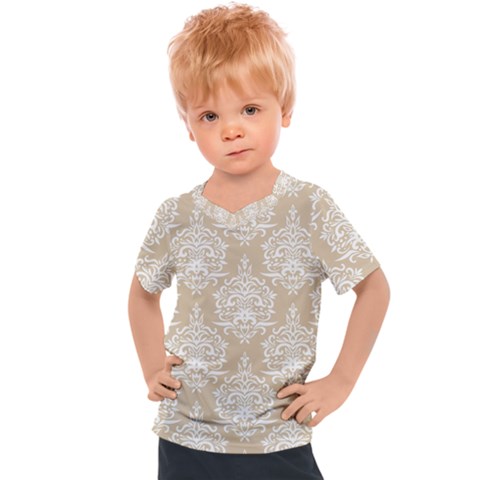 Clean Brown And White Ornament Damask Vintage Kids  Sports Tee by ConteMonfrey