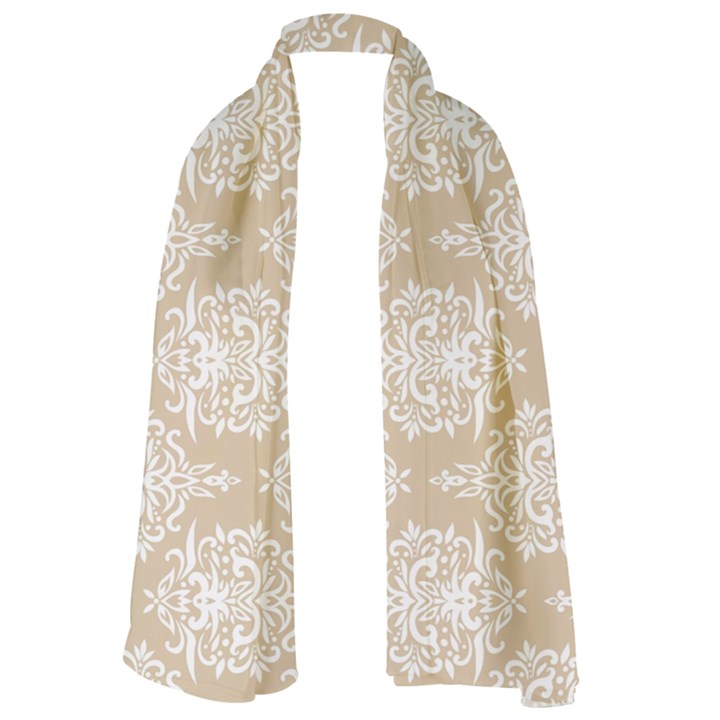 Clean Brown And White Ornament Damask Vintage Lightweight Scarf 