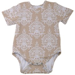 Clean Brown And White Ornament Damask Vintage Baby Short Sleeve Onesie Bodysuit by ConteMonfrey