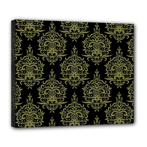 Black And Green Ornament Damask Vintage Deluxe Canvas 24  X 20  (stretched) by ConteMonfrey