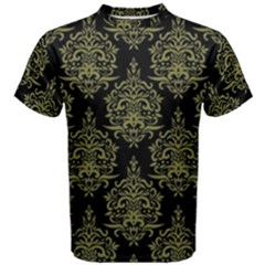 Black And Green Ornament Damask Vintage Men s Cotton Tee by ConteMonfrey