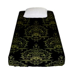 Black And Green Ornament Damask Vintage Fitted Sheet (single Size) by ConteMonfrey