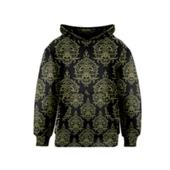 Black And Green Ornament Damask Vintage Kids  Pullover Hoodie by ConteMonfrey