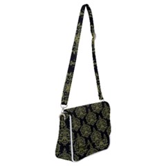 Black And Green Ornament Damask Vintage Shoulder Bag With Back Zipper