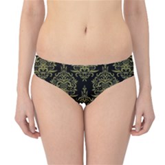 Black And Green Ornament Damask Vintage Hipster Bikini Bottoms by ConteMonfrey