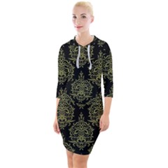 Black And Green Ornament Damask Vintage Quarter Sleeve Hood Bodycon Dress by ConteMonfrey