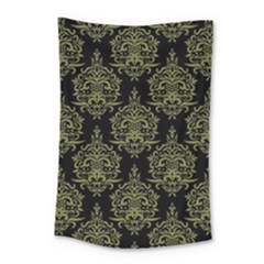 Black And Green Ornament Damask Vintage Small Tapestry by ConteMonfrey