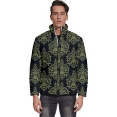 Black And Green Ornament Damask Vintage Men s Puffer Bubble Jacket Coat by ConteMonfrey