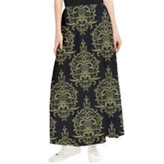 Black And Green Ornament Damask Vintage Maxi Chiffon Skirt