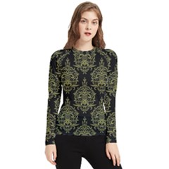 Black And Green Ornament Damask Vintage Women s Long Sleeve Rash Guard by ConteMonfrey