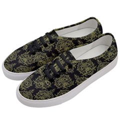 Black And Green Ornament Damask Vintage Women s Classic Low Top Sneakers by ConteMonfrey