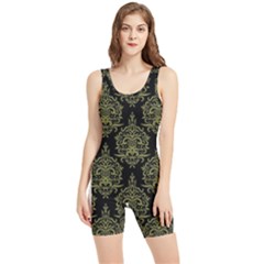 Black And Green Ornament Damask Vintage Women s Wrestling Singlet by ConteMonfrey