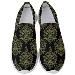 Black And Green Ornament Damask Vintage Men s Slip On Sneakers by ConteMonfrey