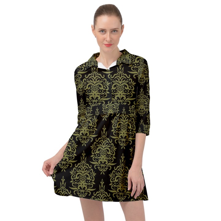 Black And Green Ornament Damask Vintage Mini Skater Shirt Dress