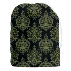 Black And Green Ornament Damask Vintage Drawstring Pouch (3xl) by ConteMonfrey