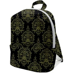 Black And Green Ornament Damask Vintage Zip Up Backpack by ConteMonfrey