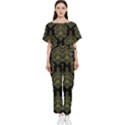 Black And Green Ornament Damask Vintage Batwing Lightweight Chiffon Jumpsuit View1