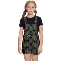 Black And Green Ornament Damask Vintage Kids  Short Overalls by ConteMonfrey