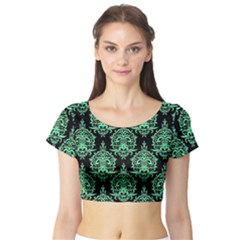 Black And Neon Ornament Damask Vintage Short Sleeve Crop Top by ConteMonfrey