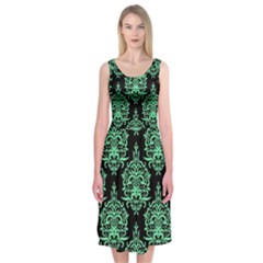 Black And Neon Ornament Damask Vintage Midi Sleeveless Dress by ConteMonfrey