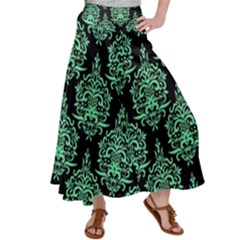 Black And Neon Ornament Damask Vintage Satin Palazzo Pants by ConteMonfrey