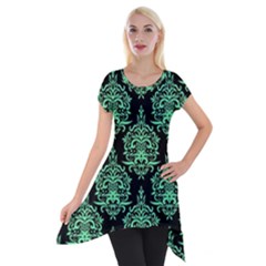 Black And Neon Ornament Damask Vintage Short Sleeve Side Drop Tunic by ConteMonfrey