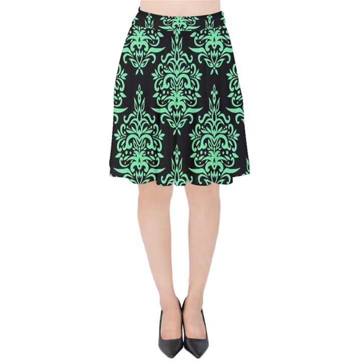 Black And Neon Ornament Damask Vintage Velvet High Waist Skirt