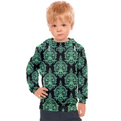 Black And Neon Ornament Damask Vintage Kids  Hooded Pullover by ConteMonfrey