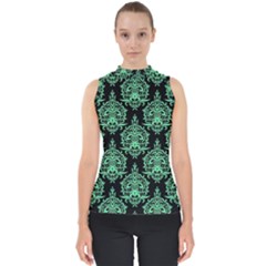 Black And Neon Ornament Damask Vintage Mock Neck Shell Top by ConteMonfrey