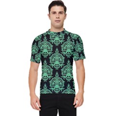 Black And Neon Ornament Damask Vintage Men s Short Sleeve Rash Guard by ConteMonfrey